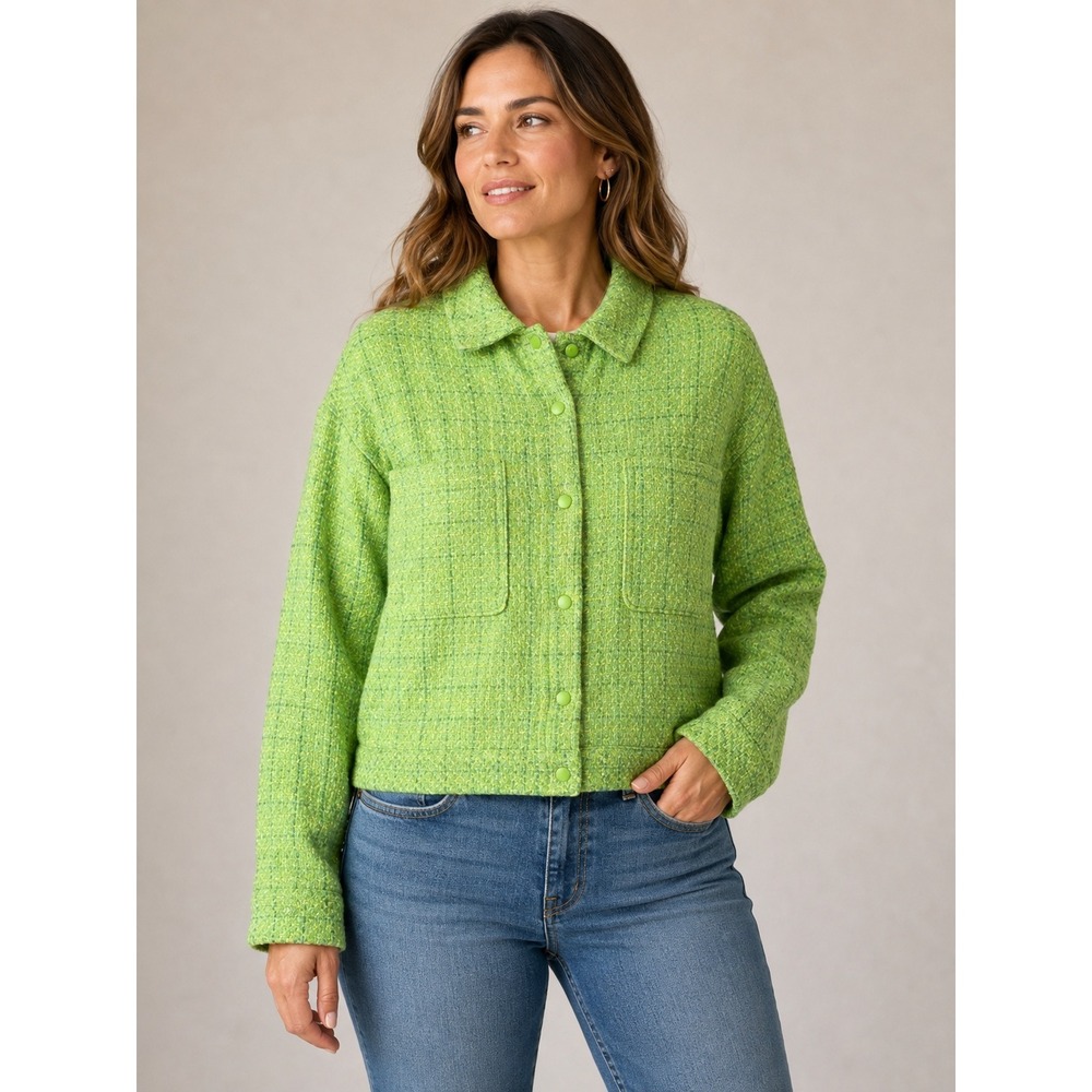Easel Lime Green Tweed Shacket Jacket Large Oversized Boxy Button Front